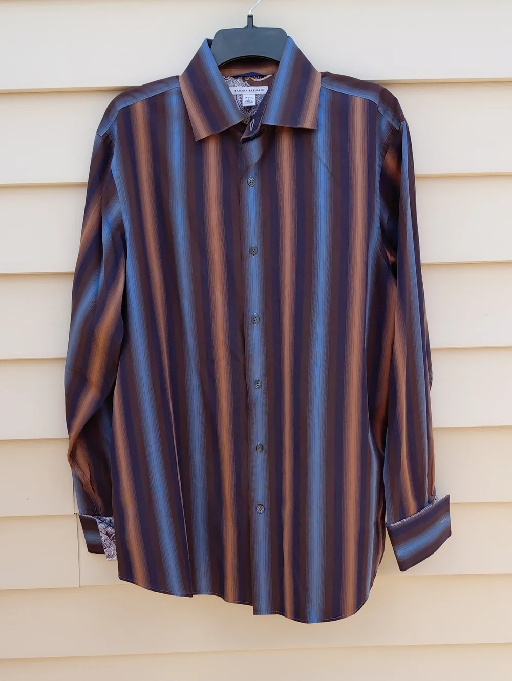 BANANA REPUBLIC  Men's Blue and Brown   Dress Shirt Size 16 - 161/2 Large